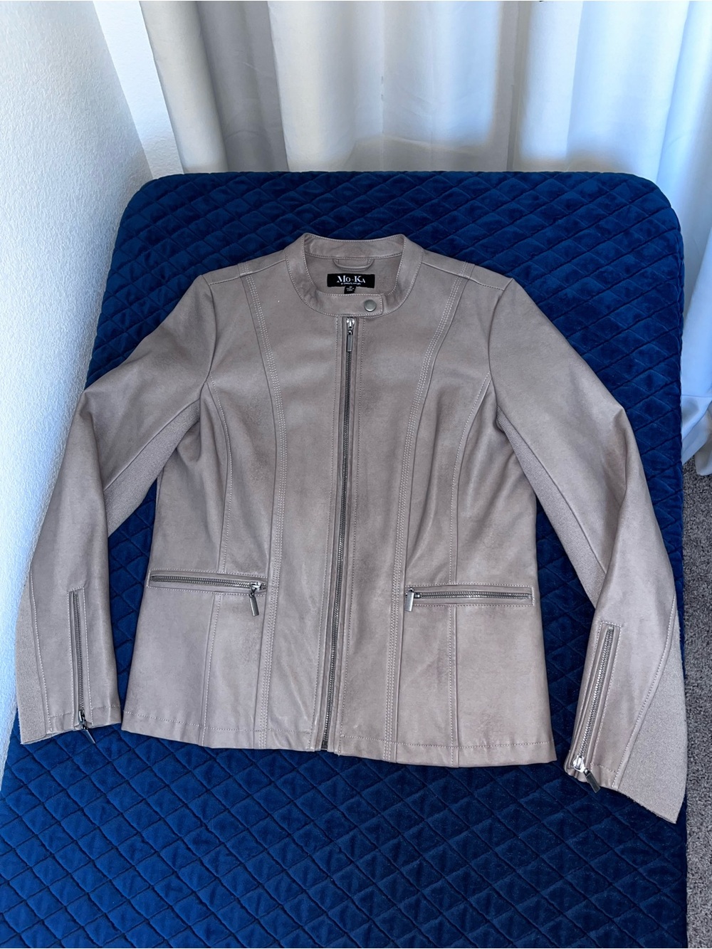 Classic Leather-Look Zip Jacket Women’s Medium Casual Coat Mo-Ka Snap Button
